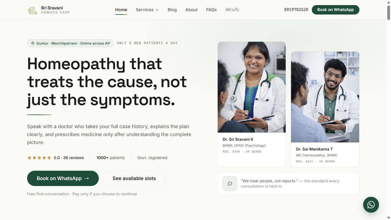 Homepage preview of Sri Sravani Homoeo Care