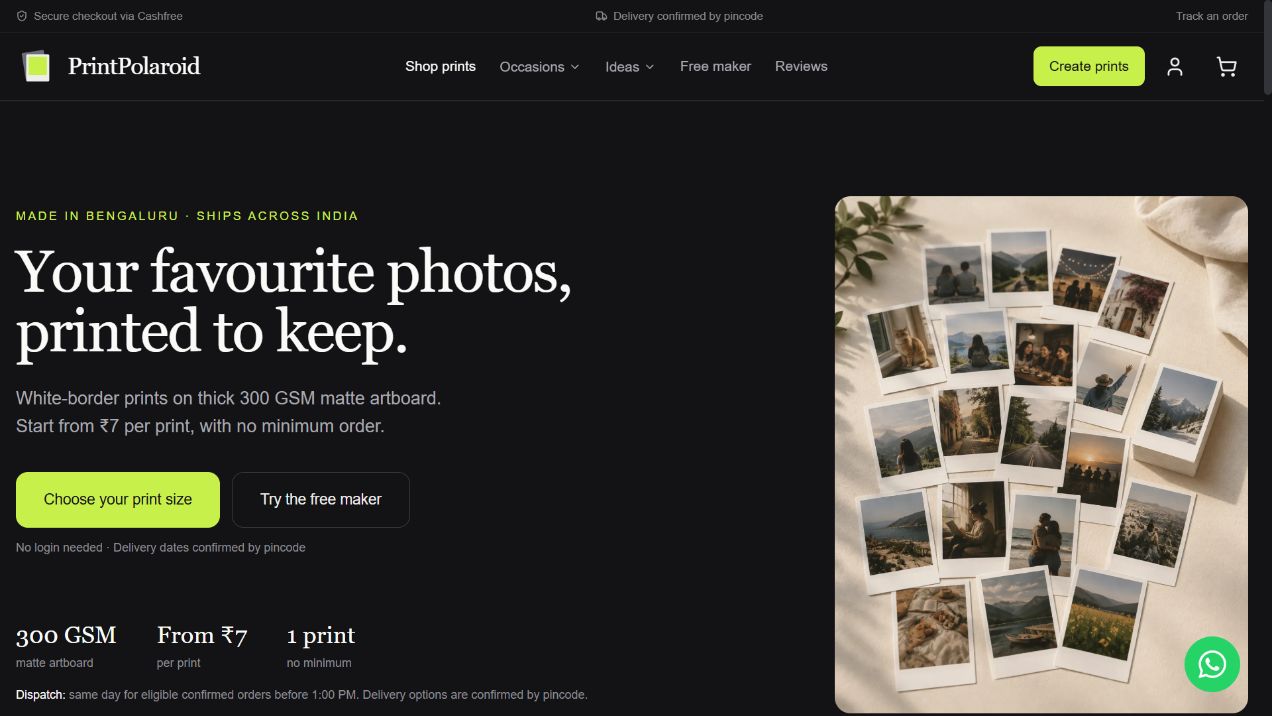 Homepage preview of PrintPolaroid